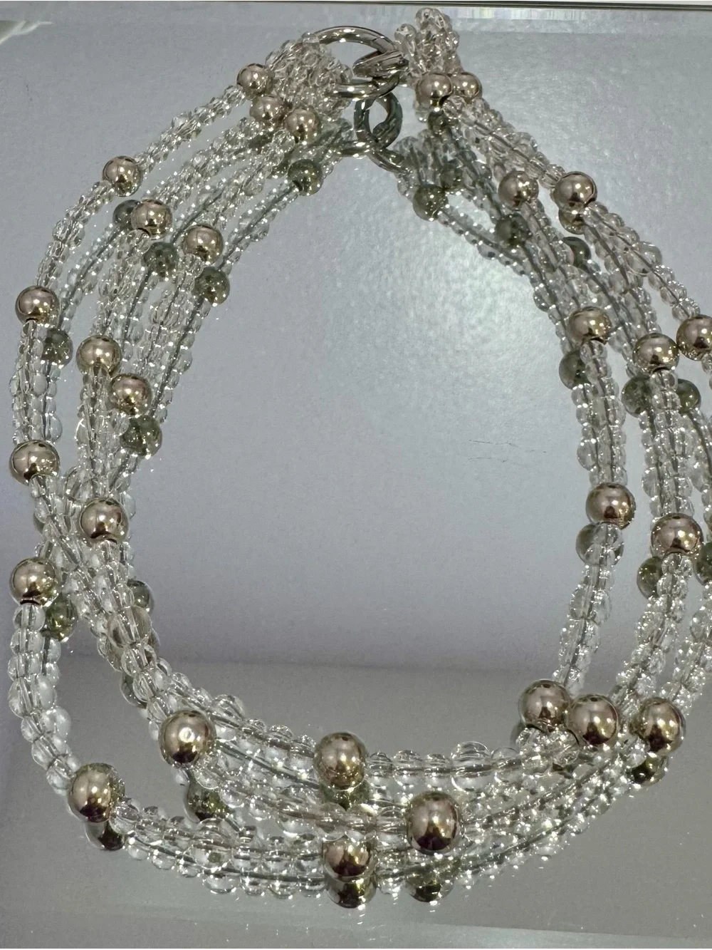 New Crystal & Silver Beaded Multi-Strand Bag Chain 18 inches